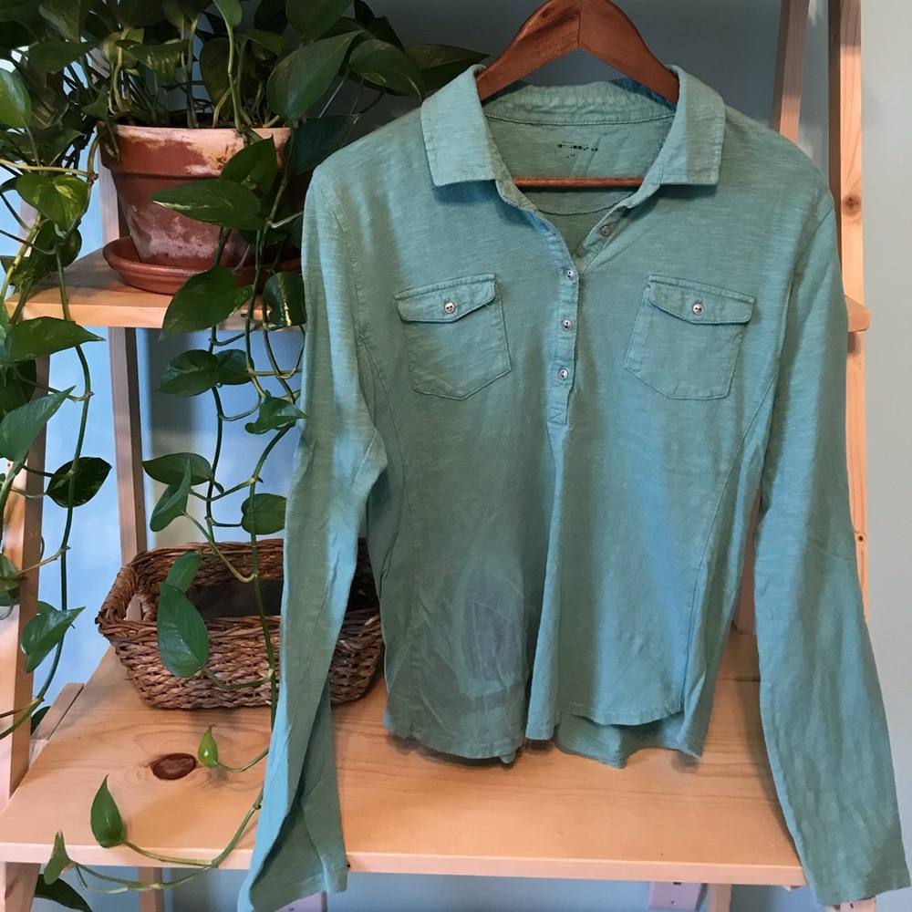 Teal blouse with button down neckline